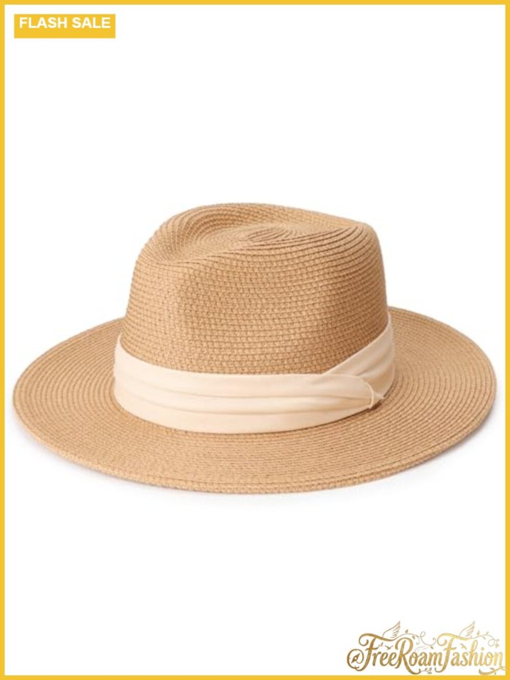 Wide Brim Straw Panama Fedora Sun Hat Foldable UPF 50+